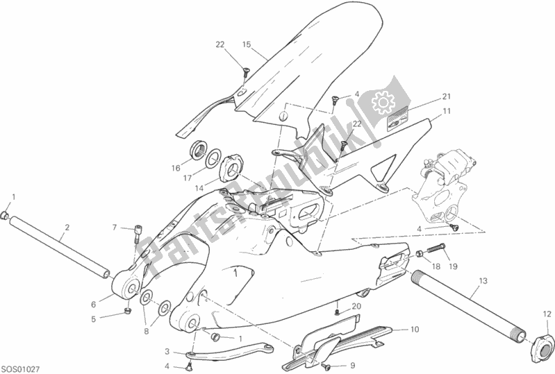 All parts for the Swing Arm of the Ducati Multistrada 950 USA 2020